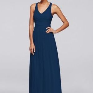 Mesh Long Bridesmaid Dress with Crisscross Back